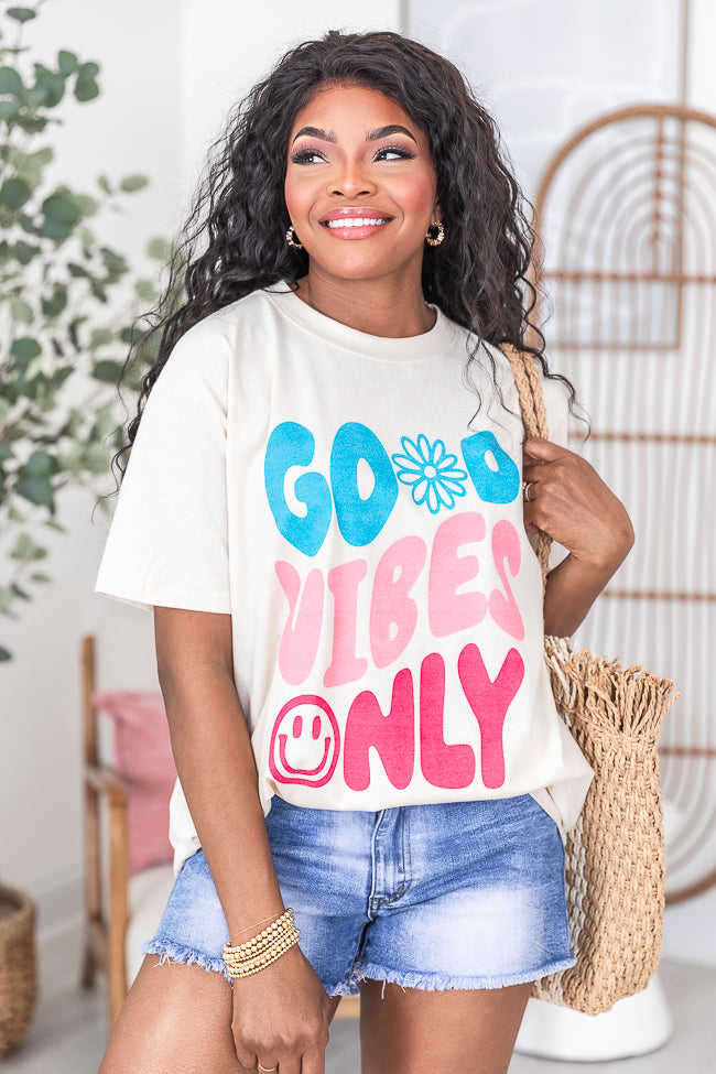 Good Vibes Only Ivory Oversized Graphic Tee