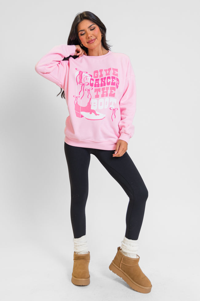 Give Cancer The Boot Light Pink Oversized Graphic Sweatshirt