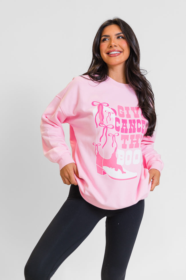 Give Cancer The Boot Light Pink Oversized Graphic Sweatshirt