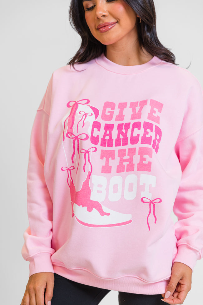 Give Cancer The Boot Light Pink Oversized Graphic Sweatshirt