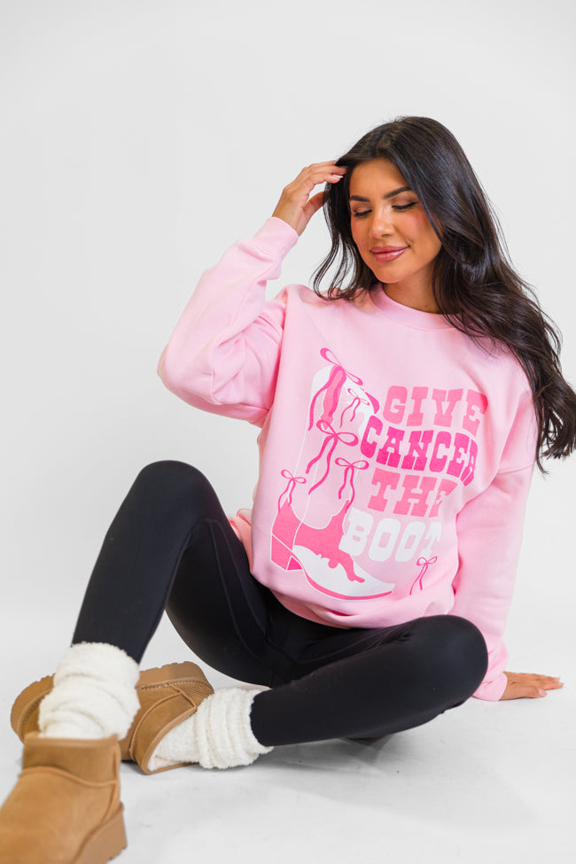 Give Cancer The Boot Light Pink Oversized Graphic Sweatshirt