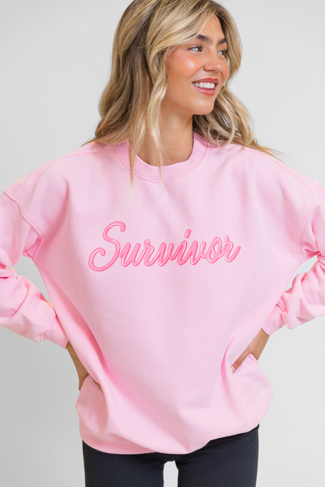 Survivor Light Pink Oversized Graphic Sweatshirt