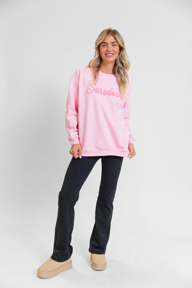 Survivor Light Pink Oversized Graphic Sweatshirt