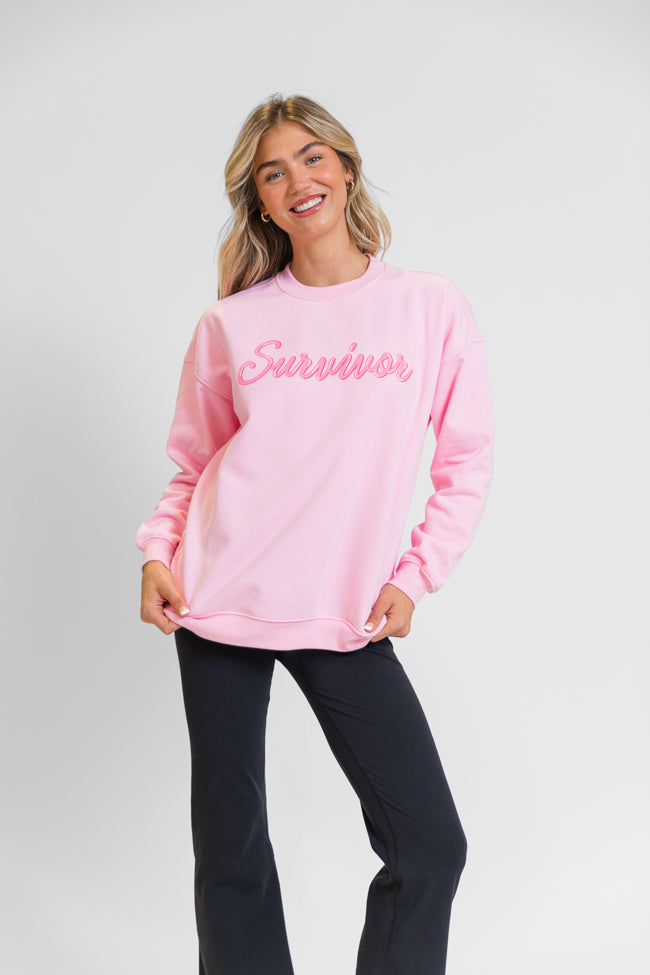 Survivor Light Pink Oversized Graphic Sweatshirt