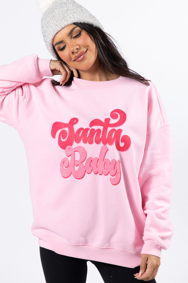 Santa Baby Light Pink Oversized Graphic Sweatshirt