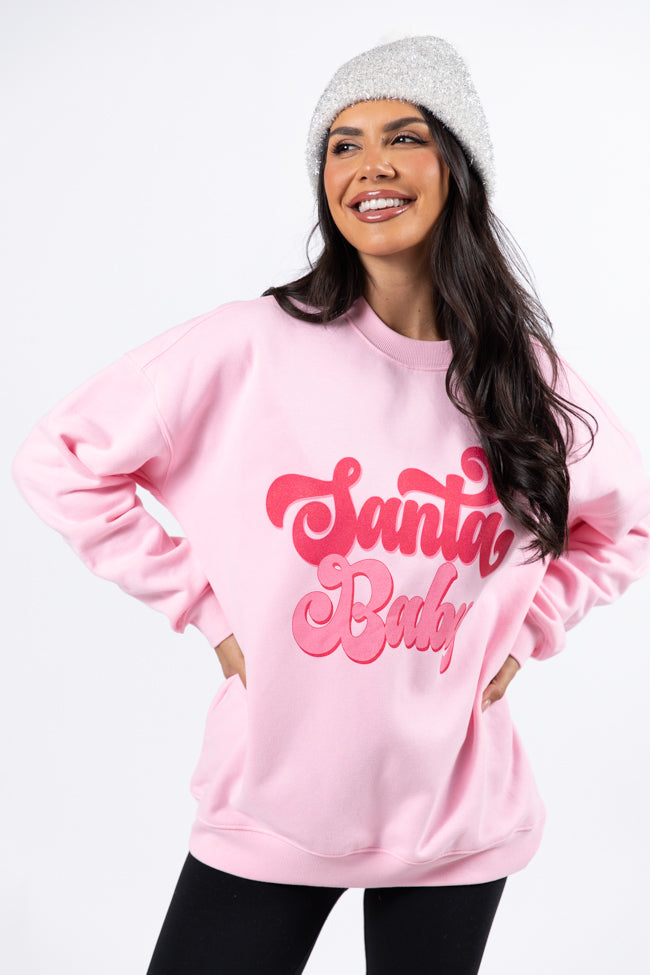 Santa Baby Light Pink Oversized Graphic Sweatshirt