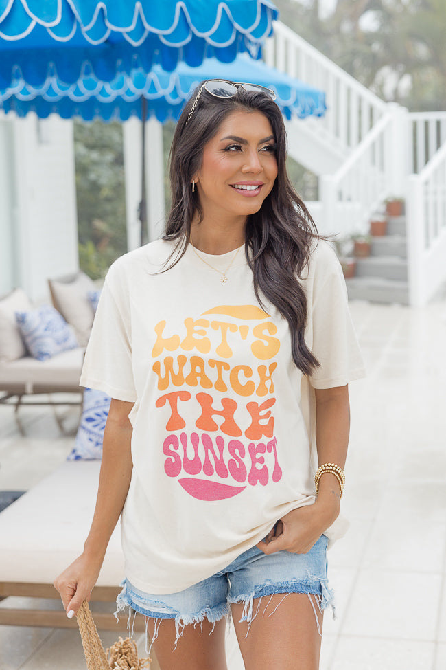 Lets Watch The Sunset Ivory Oversized Graphic Tee