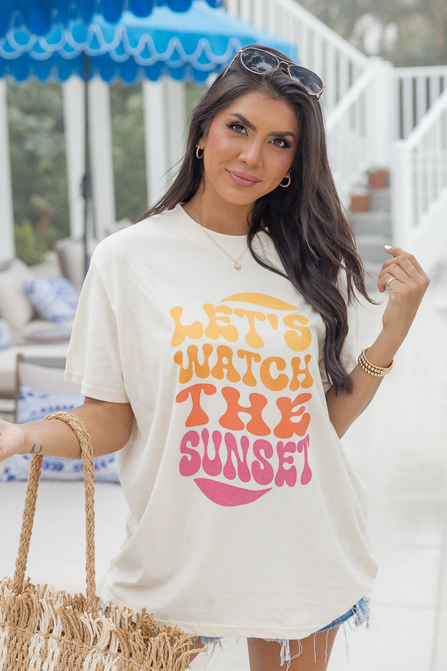 Lets Watch The Sunset Ivory Oversized Graphic Tee