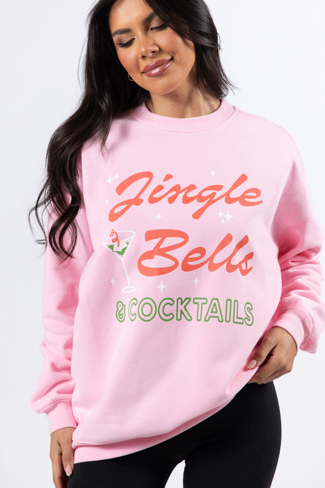 Jingle Bells And Cocktails Light Pink Oversized Graphic Sweatshirt