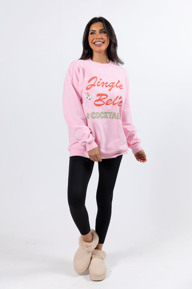 Jingle Bells And Cocktails Light Pink Oversized Graphic Sweatshirt