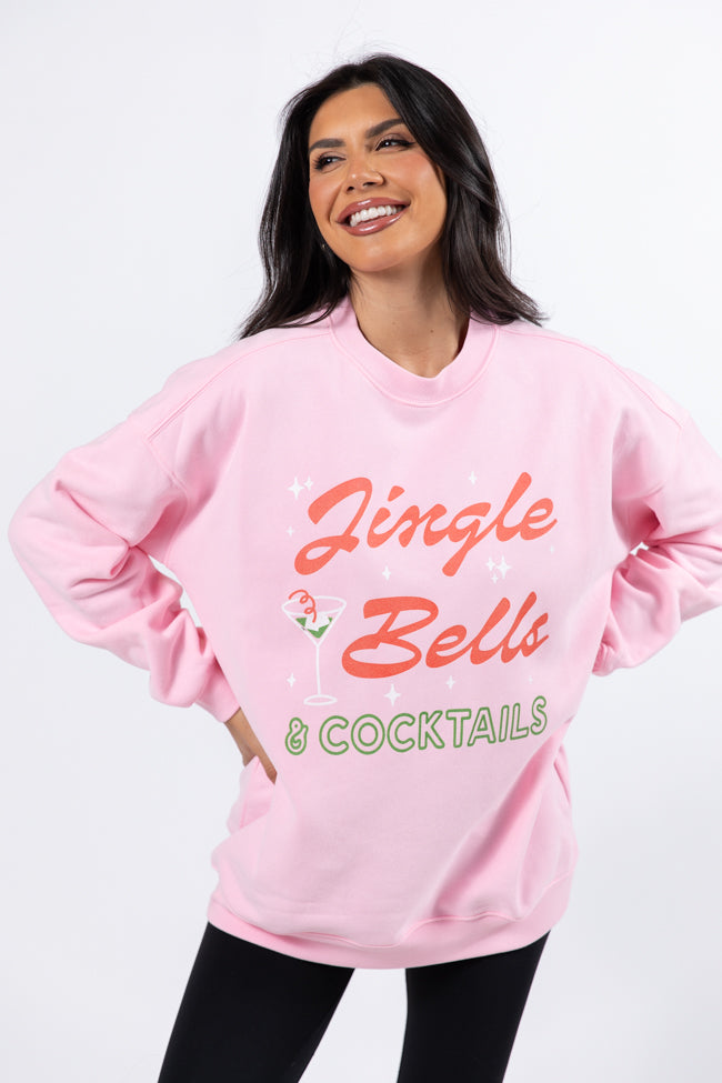 Jingle Bells And Cocktails Light Pink Oversized Graphic Sweatshirt