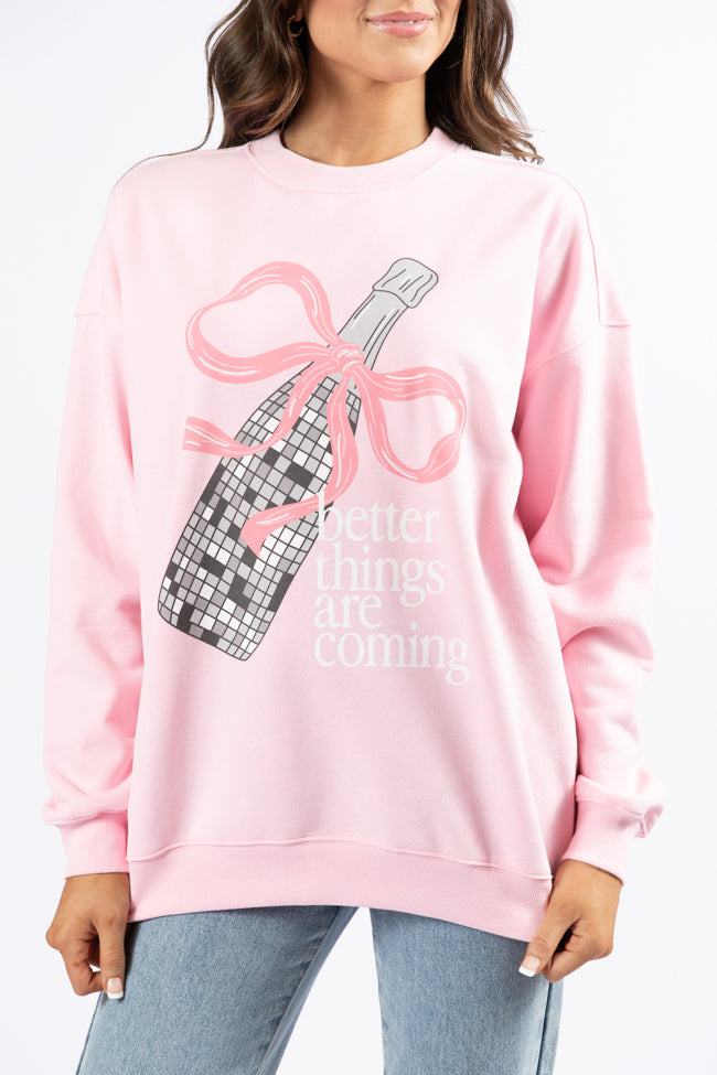 Better Things Are Coming Light Pink Oversized Graphic Sweatshirt