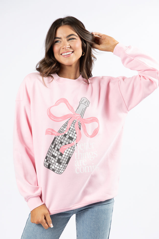 Better Things Are Coming Light Pink Oversized Graphic Sweatshirt