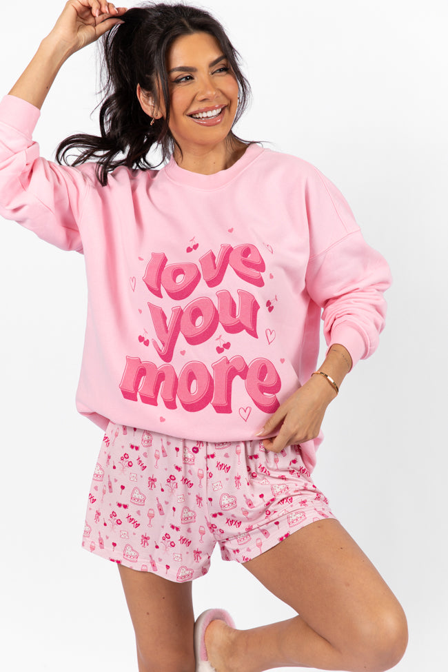 Love You More Light Pink Oversized Graphic Sweatshirt