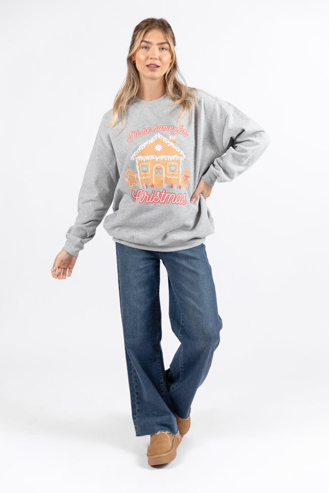 I'll Be Home For Christmas Light Grey Oversized Graphic Sweatshirt Macy Blackwell X Pink Lily