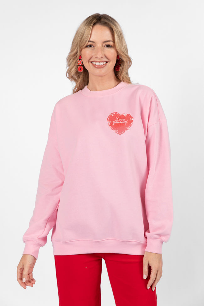 Love Your Gals And Yourself Light Pink Oversized Graphic Sweatshirt