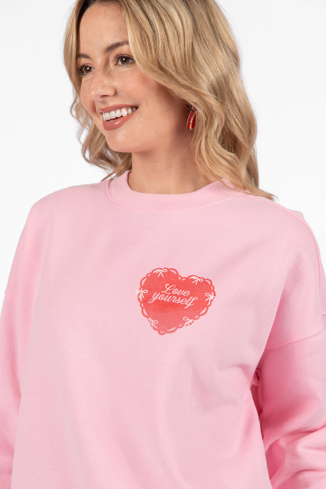 Love Your Gals And Yourself Light Pink Oversized Graphic Sweatshirt