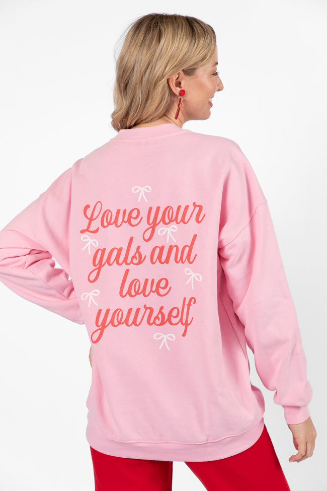 Love Your Gals And Yourself Light Pink Oversized Graphic Sweatshirt