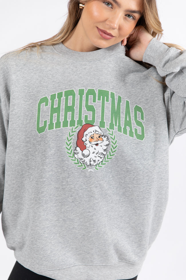 Christmas Santa Light Grey Oversized Graphic Sweatshirt