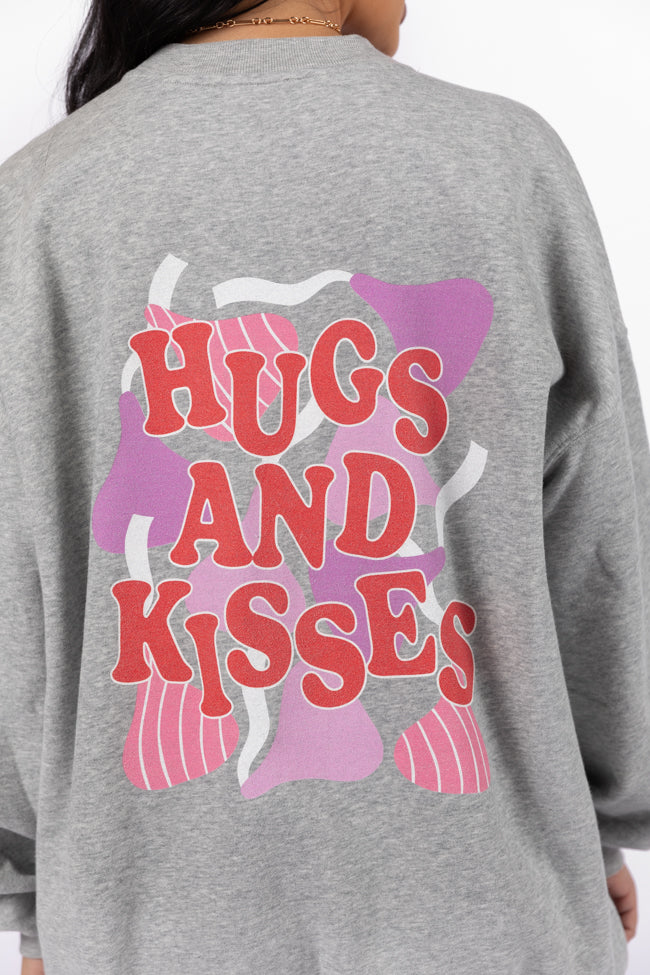 Hugs and Kisses Light Grey Oversized Graphic Sweatshirt