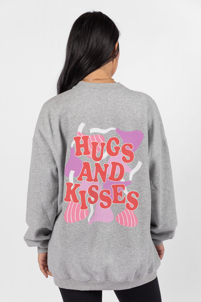 Hugs and Kisses Light Grey Oversized Graphic Sweatshirt