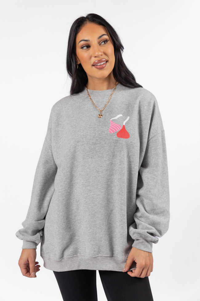 Hugs and Kisses Light Grey Oversized Graphic Sweatshirt