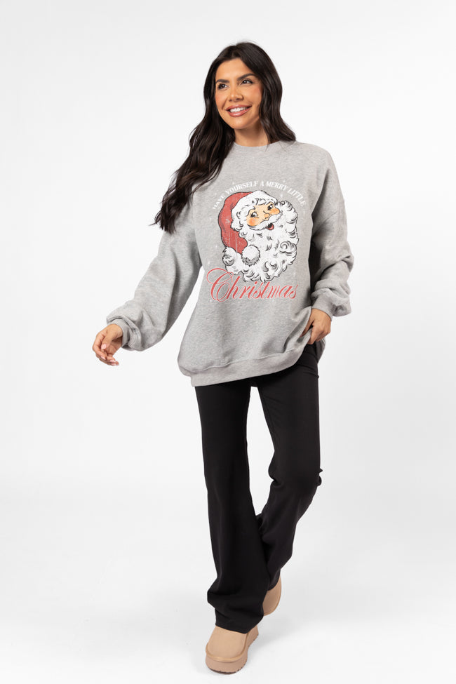 Santa Merry Little Christmas Light Grey Oversized Graphic Sweatshirt DOORBUSTER