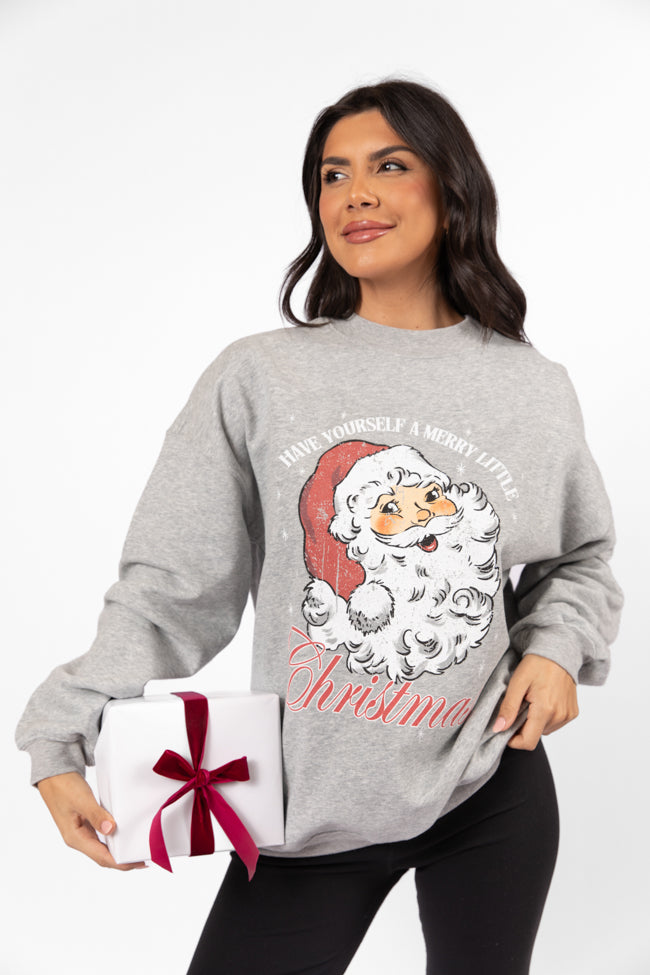 Santa Merry Little Christmas Light Grey Oversized Graphic Sweatshirt DOORBUSTER