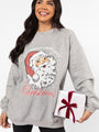 Santa Merry Little Christmas Light Grey Oversized Graphic Sweatshirt DOORBUSTER