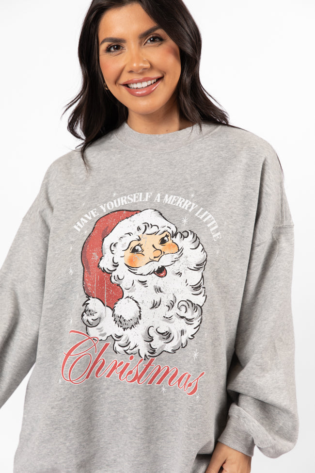 Santa Merry Little Christmas Light Grey Oversized Graphic Sweatshirt DOORBUSTER