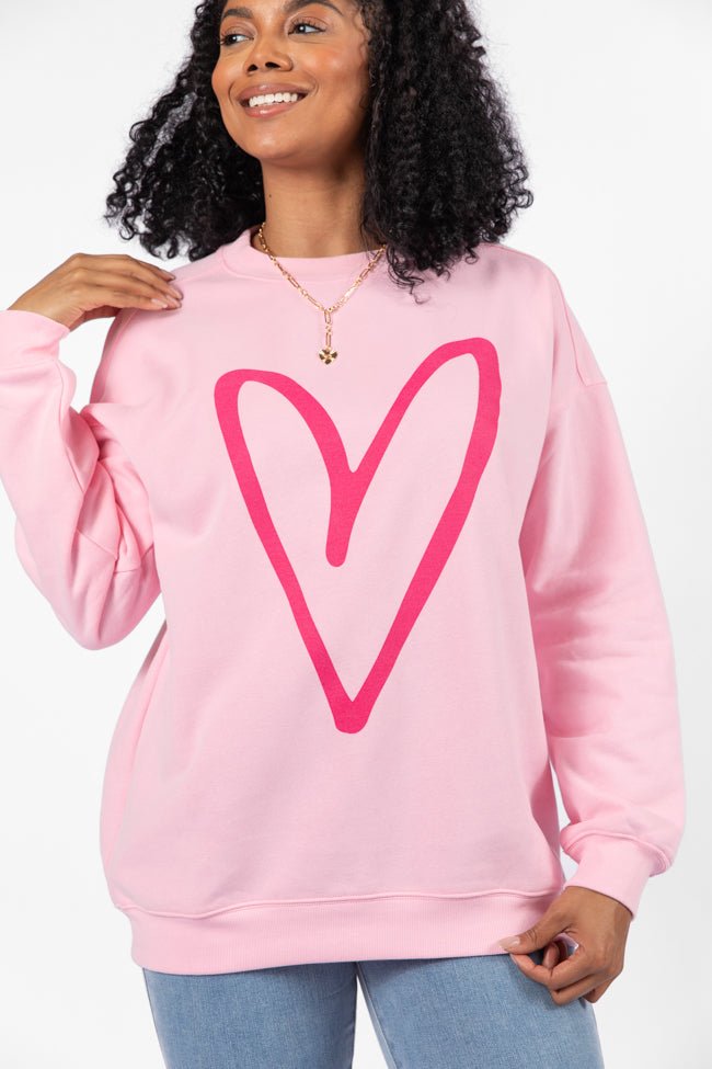 Heart Sketch Light Pink Oversized Graphic Sweatshirt