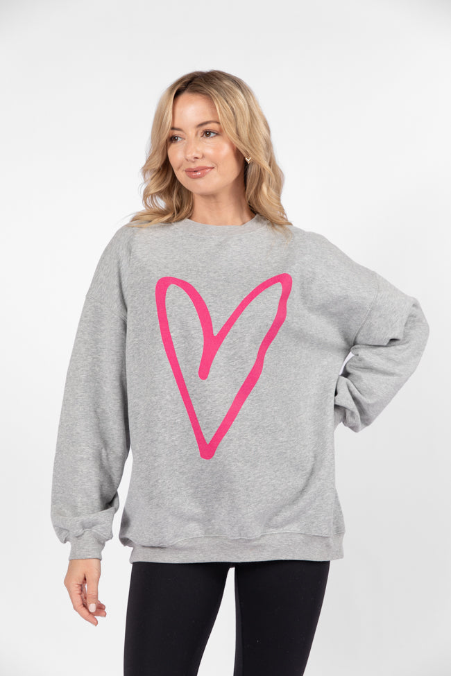 Heart Sketch Light Grey Oversized Graphic Sweatshirt