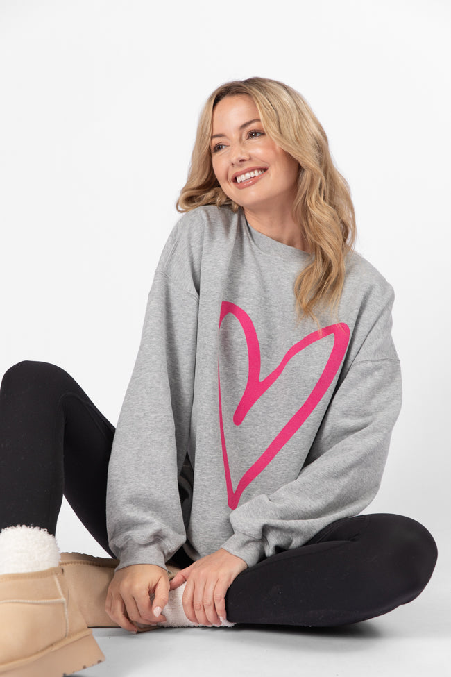 Heart Sketch Light Grey Oversized Graphic Sweatshirt