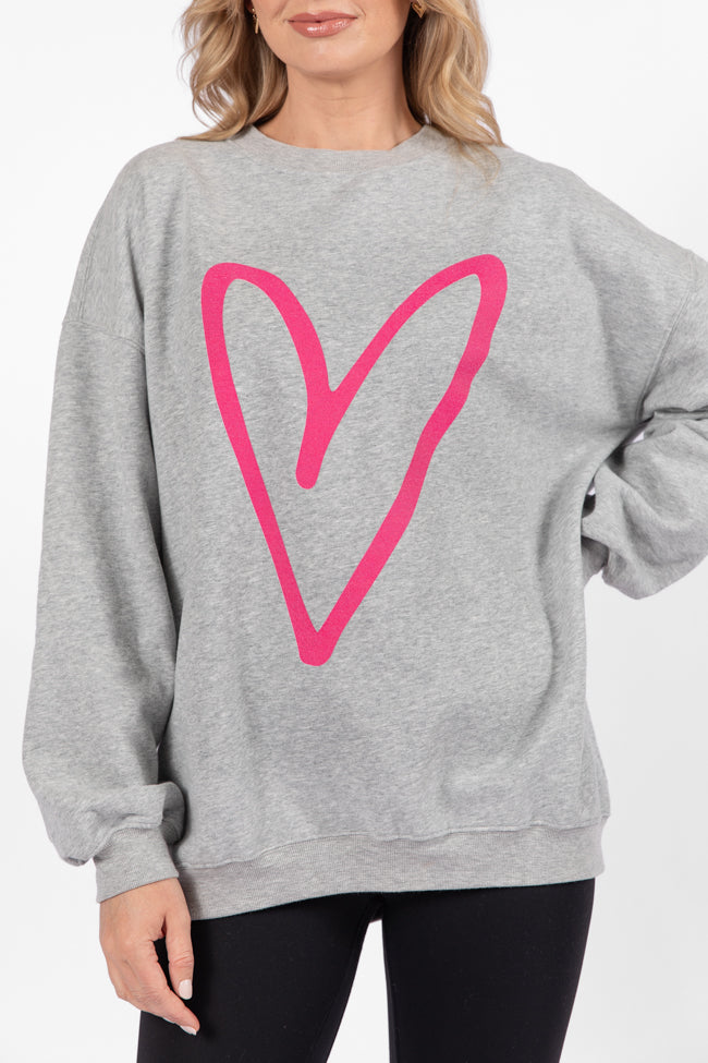 Heart Sketch Light Grey Oversized Graphic Sweatshirt