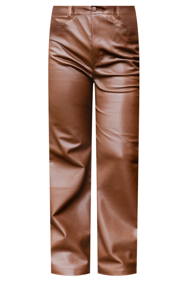 Be True To You Brown Faux Leather Straight Leg Pants FINAL SALE – Pink Lily