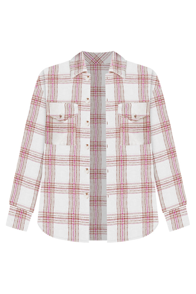 Be Uniquely You Pink And Brown Plaid Shacket
