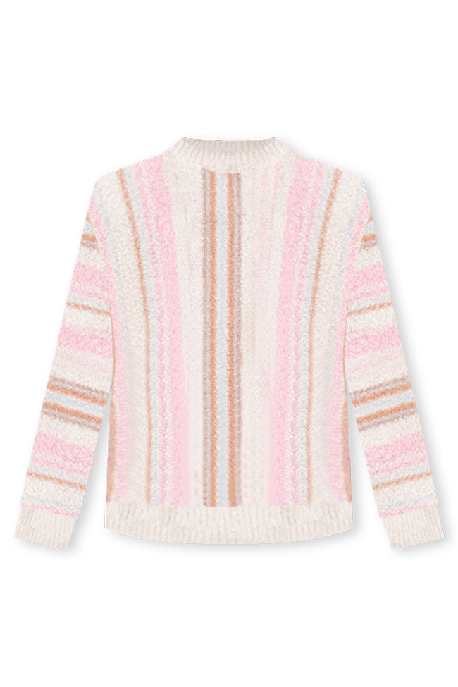 Best Efforts Pink And Brown Wide Neck Fuzzy Striped Sweater