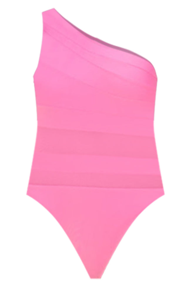 Beyond The Sea Hot Pink One Shoulder Mesh One Piece Swimsuit