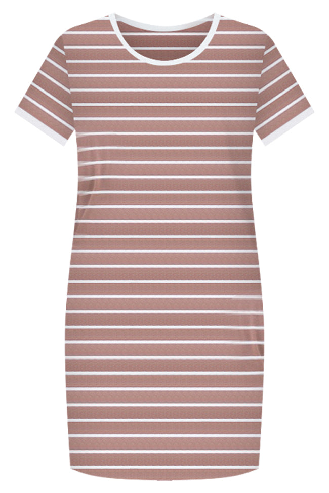 Blissful Days Brown And White Striped T-shirt Dress