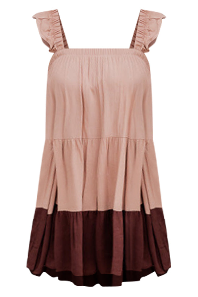 Breezy Walks Brown Colorblock Babydoll Mini Dress FINAL SALE