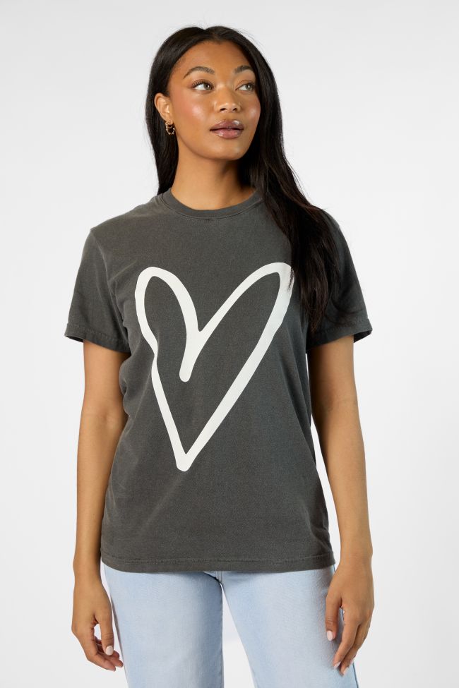 Heart Sketch Grey Comfort Color Graphic Tee