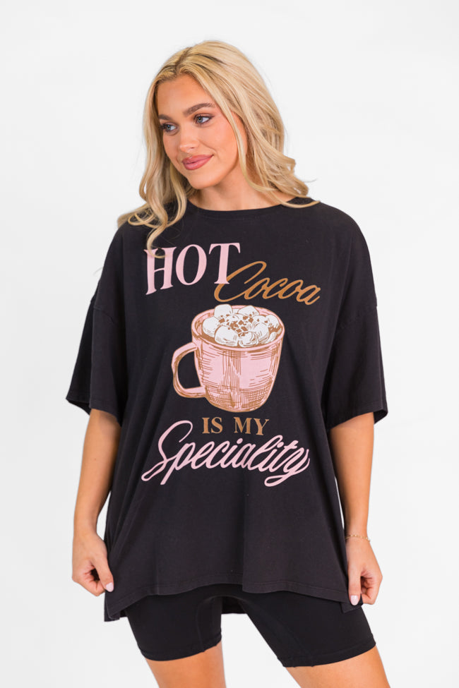 Hot Cocoa Is My Speciality Black Hyfve Oversized Graphic Tee