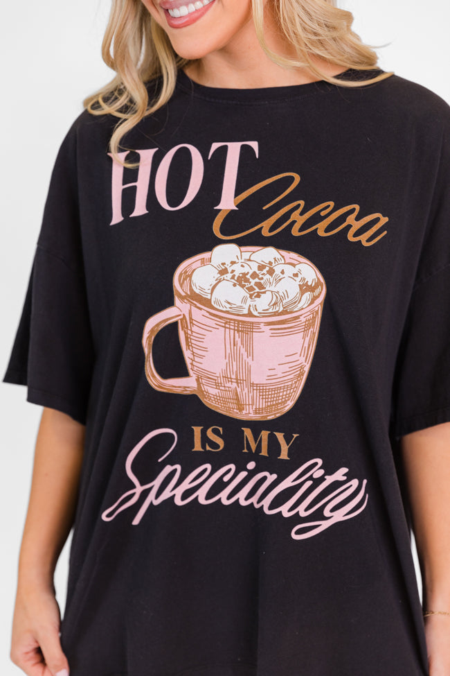 Hot Cocoa Is My Speciality Black Hyfve Oversized Graphic Tee