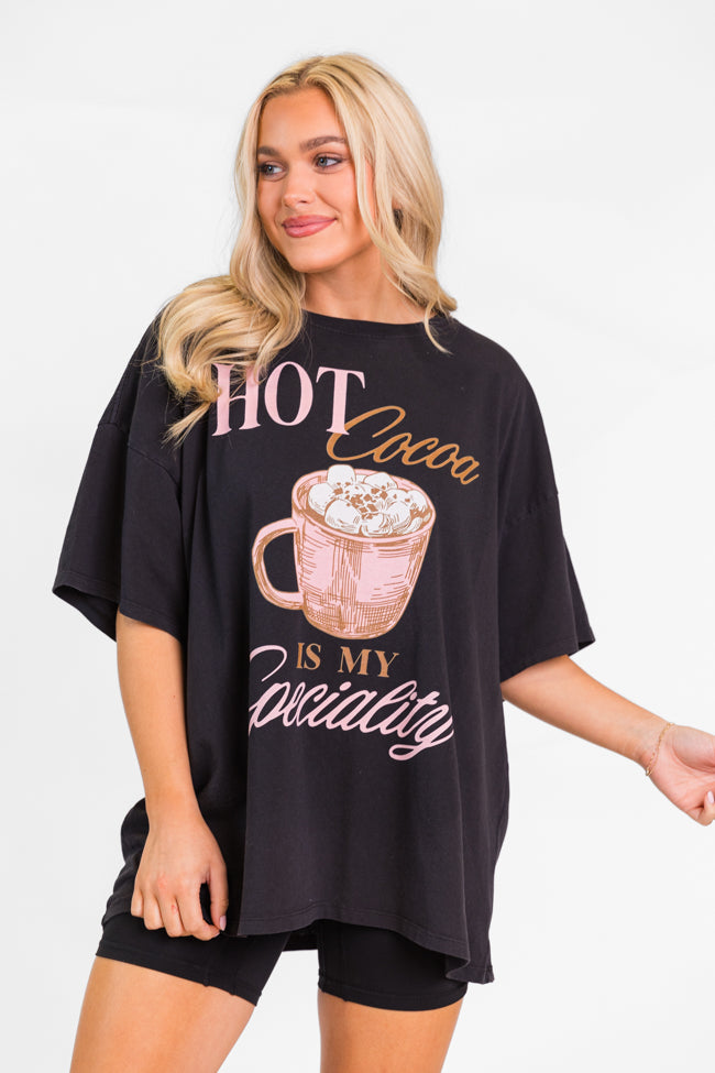 Hot Cocoa Is My Speciality Black Hyfve Oversized Graphic Tee