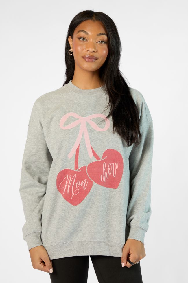 Mon Cheri Light Grey Oversized Graphic Sweatshirt