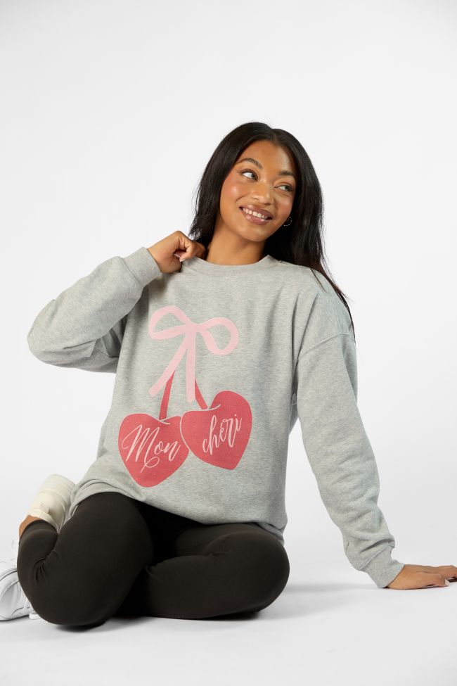 Mon Cheri Light Grey Oversized Graphic Sweatshirt