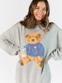 Vintage Teddy Bear Heart Sweater Light Grey Oversized Graphic Sweatshirt