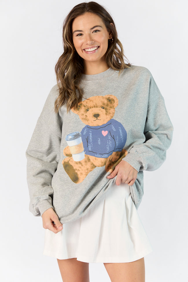 Vintage Teddy Bear Heart Sweater Light Grey Oversized Graphic Sweatshirt