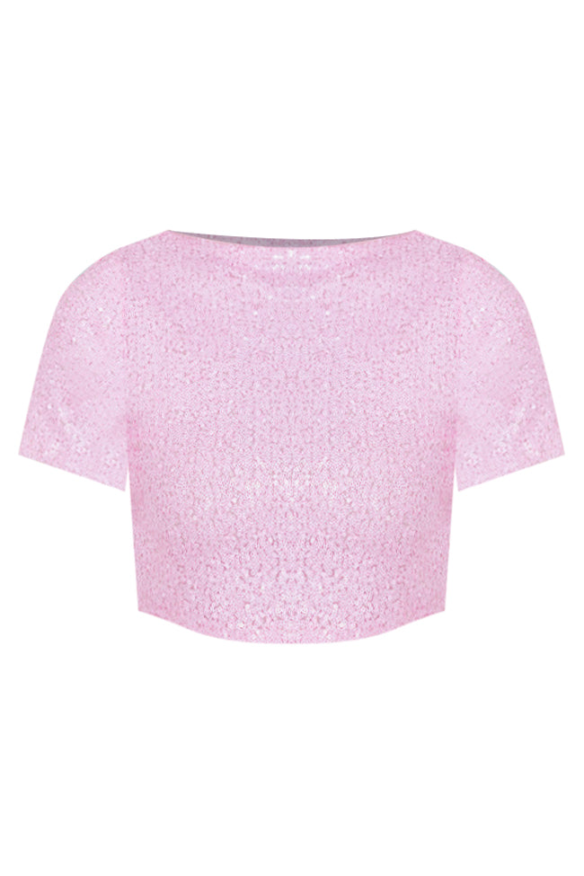 Can't Help Loving You Light Pink Sequin Cropped Blouse