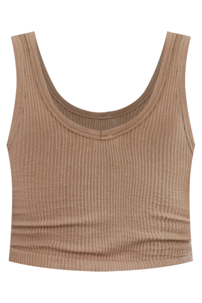 Can't Wait To See Taupe Ribbed Knit V-Neck Bra Top